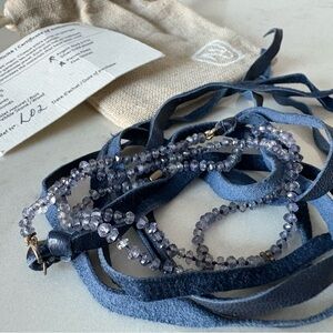 Iolite & Indigo Blue Leather Necklace or Wrap Bracelet